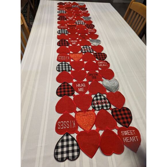 Red Hearts Valentine Table Runner Red Plaid and black and Red Heart's - Picture 2 of 11
